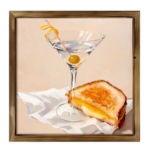 Martini and Grilled Cheese Framed Wooden Art Wall Decor NEW 8 x 8”